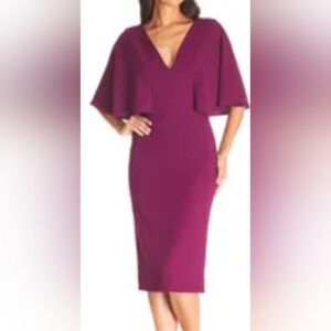 Dress The Population Louisa Flutter-Sleeve Dress NWT size small Magenta